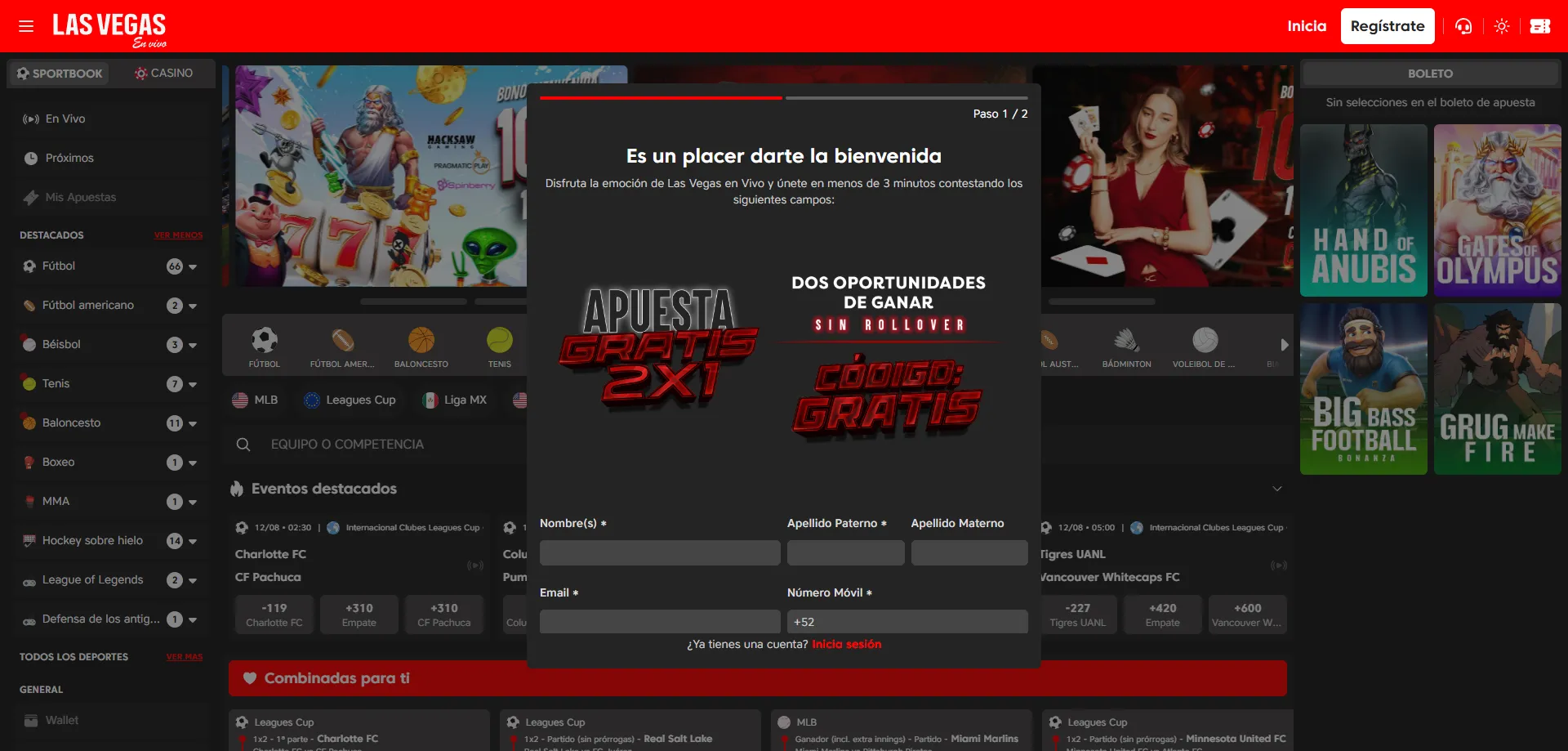 Registro en Las Vegas en Vivo Casino paso a paso para M&eacute;xico